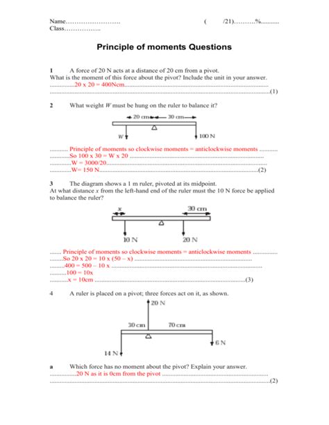 Principle of moments Questions - science