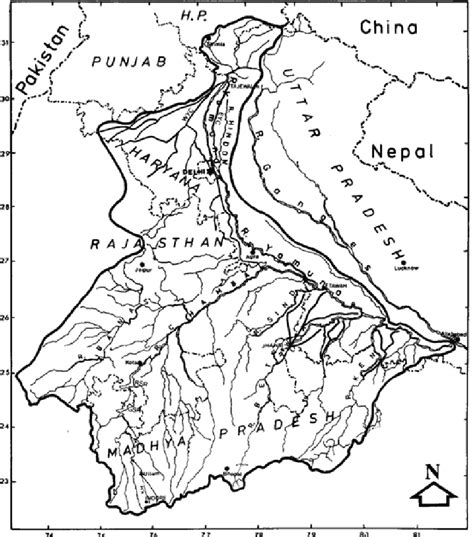 River Yamuna and its drainage basin, showing major tributaries ...