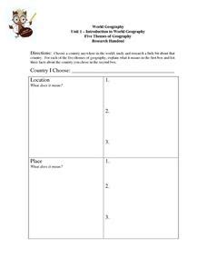 Five Themes of Geography Research Activity Organizer for 6th - 8th Grade | Lesson Planet