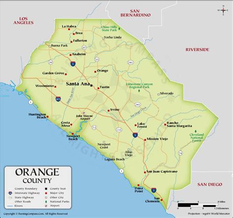 Orange County Map, California, USA