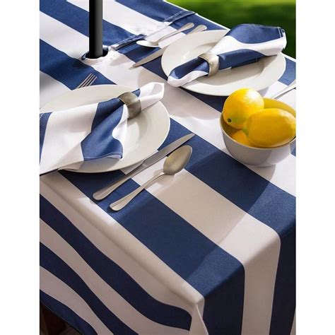 Patio Tablecloth With Umbrella Hole and Zipper - Blue/White or Red/White Nautical Stripe 60 x 84 ...