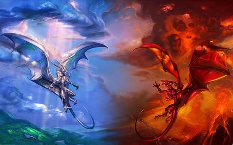 Ice dragon vs fire dragon-Dragon theme artistic design, HD wallpaper | Peakpx