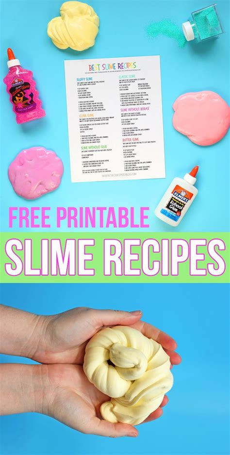 a person holding a doughnut with the text free printable slime recipes