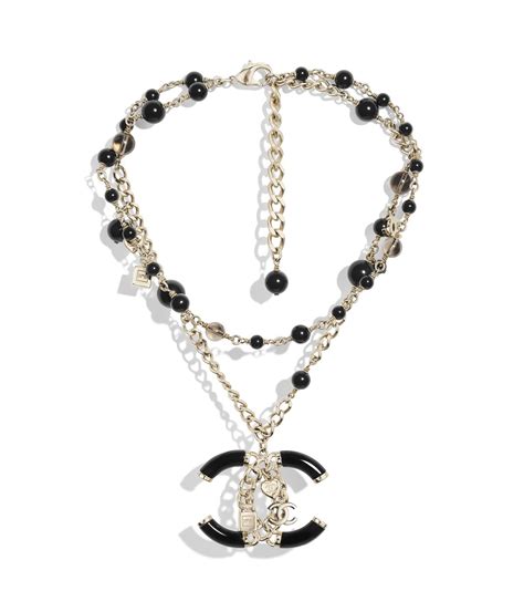 Collier, métal, pierres naturelles, perles de verre & résine, doré, noir & marron - CHANEL RTW ...