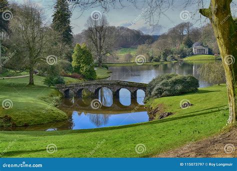 English Country House Garden at Stourhead Stock Image - Image of quiet ...