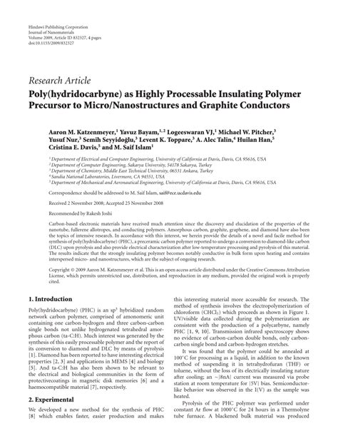 (PDF) Poly(hydridocarbyne) as Highly Processable Insulating Polymer Precursor to Micro ...