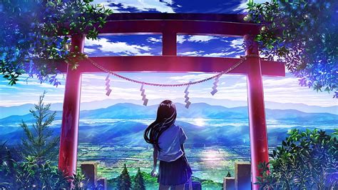 Anime Scenery, sakura, art, anime, village, orginal, scenery, HD ...