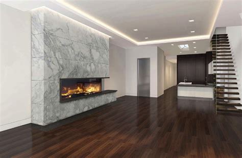 custom linear gas fireplace with culcatta marble | Linear fireplace ...