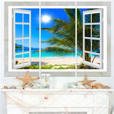 Design Art Window Open to Beach with Palm Extra Large Seashore Canvas Art Print | Walmart Canada