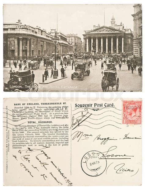 vintage post card London, The Bank and Royal Exchange | Stock image | Colourbox