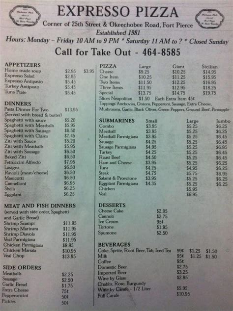 Expresso Pizza Menu, Menu for Expresso Pizza, Fort Pierce, Treasure ...