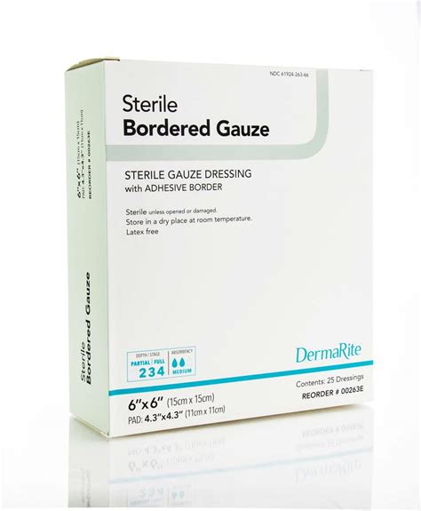 DermaRite 00263E Bordered Gauze Dressing with Adhesive Border, Sterile - 6 inch x 6 inch, Pad ...