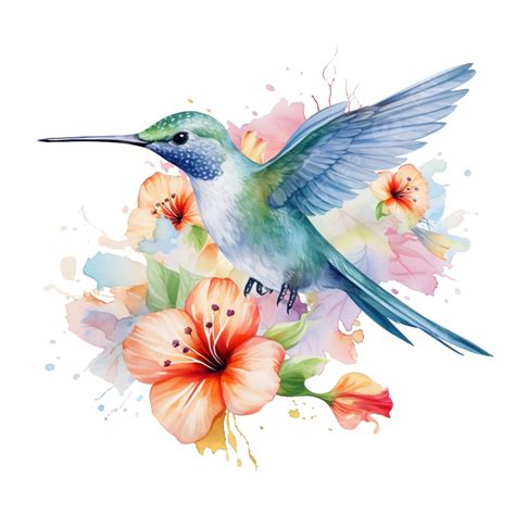 Hummingbird Flowers Watercolor Clipart Ai Generated, Hummingbird ...