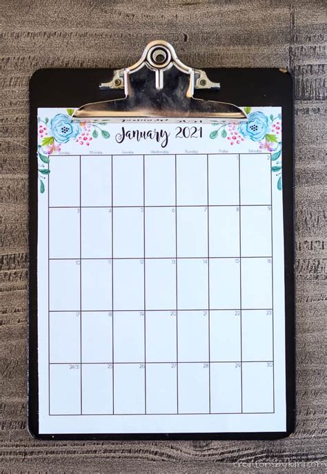 Floral Monthly 2021 Calendar Printable - Creations by Kara