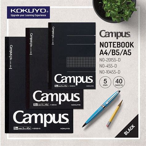 Kokuyo A4 Campus Notebook Black 5mm Grid| 40 Sheet 201S5-D in 2022 | Stationery life, Grid ...