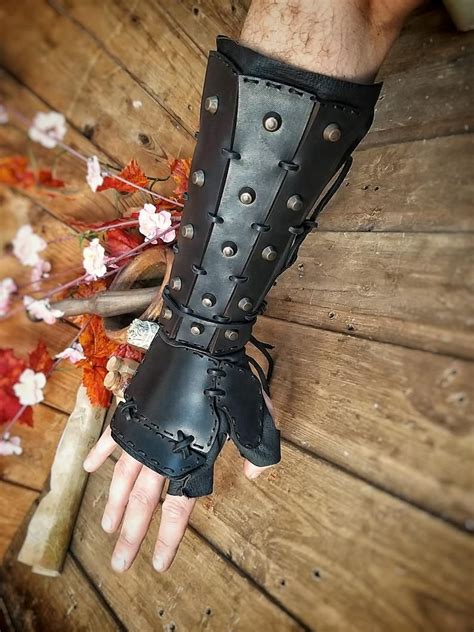 Samurai Leather bracers, larp or cosplay leather and metal bracers for ...