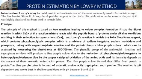 Lowry method for protein estimation