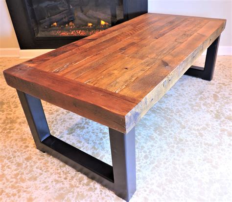 Barnwood Coffee Table. Custom Metal Base. 3 inch Rustic Barn | Etsy