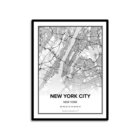 New York City Map Poster Street Map Wall Art NYC Gift Includes Map Scale Stylish Modern Map ...