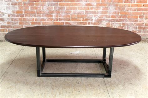 Rustic Oval Coffee Table With Steel Base - ECustomFinishes