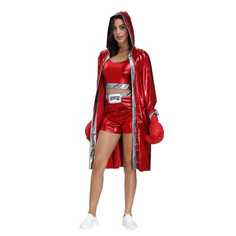 3Pcs Women's Red World Champion Boxing Clothing Adult Cosplay Costume ...