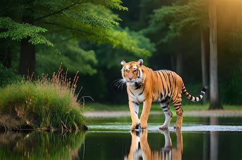 Premium Photo | A tiger walking in the water