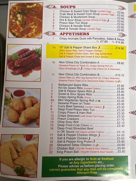 Menu at New China City restaurant, Rochdale