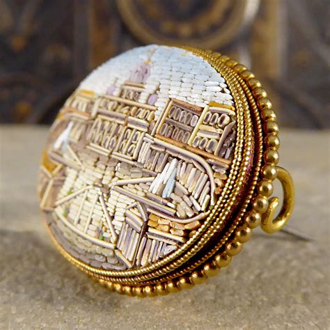 Late Victorian St Peters Square, Vatican City Micro Mosaic Gold Brooch ...