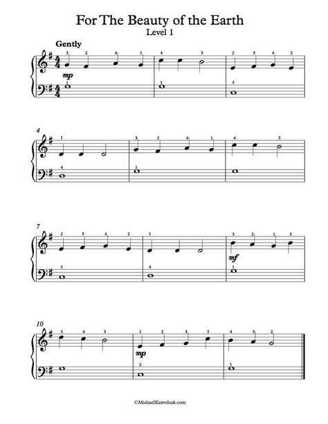 Free Piano Arrangement Sheet Music – For The Beauty Of The Earth – Michael Kravchuk