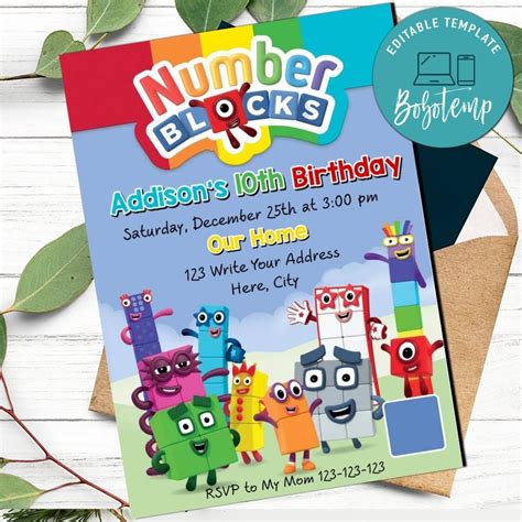 Numberblocks Birthday Invitation Template to print at home | Bobotemp