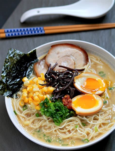 Tonkotsu ramen with chashu ( Japanese braised pork belly ) and ajitsuke tamago ( marinated soft ...