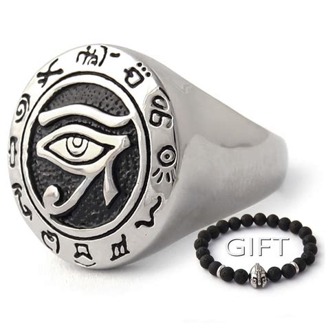 Buy Wedjat Eye of Horus God of Egypt Ring for Men 316L Stainless Steel Ancient Egyptian Jewelry ...