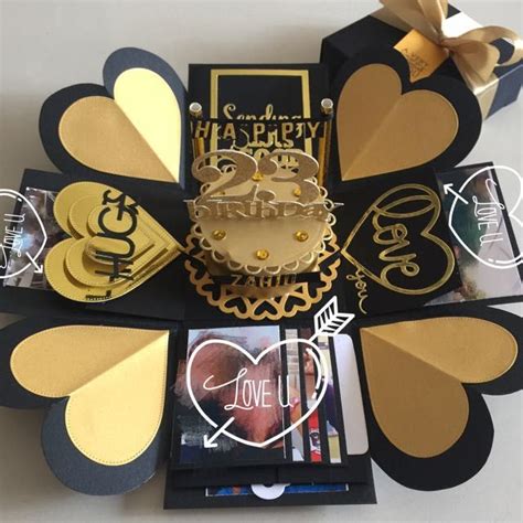 Explosion Box With Cake, 4 Waterfall In Black & Gold, Design & Craft, Others on Carousell ...