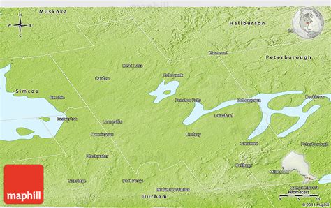 Physical Panoramic Map of Kawartha Lakes