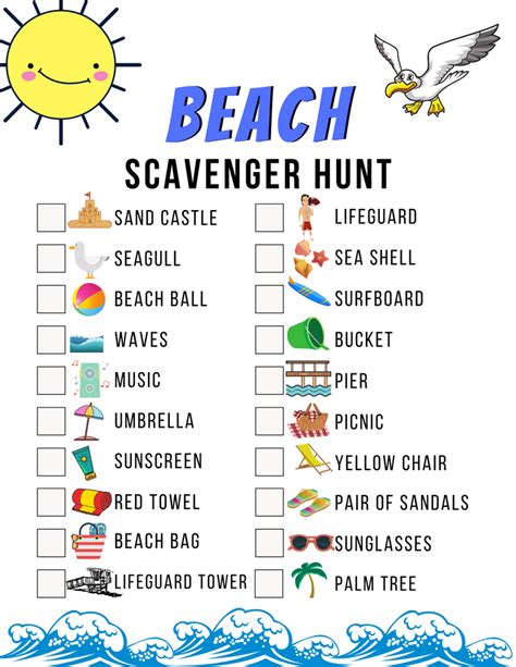 Printable Beach Scavenger Hunt Ideas