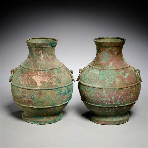 Pair Chinese Archaic Style Bronze Hu Vessels Auction