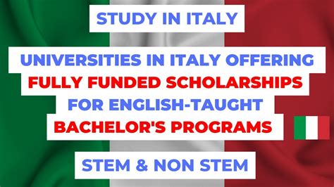 Universities in Italy offering fully funded scholarships for English taught bachelor's program ...