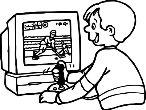 Boy Playing Computer Games Hockey Coloring Page | Wecoloringpage.com