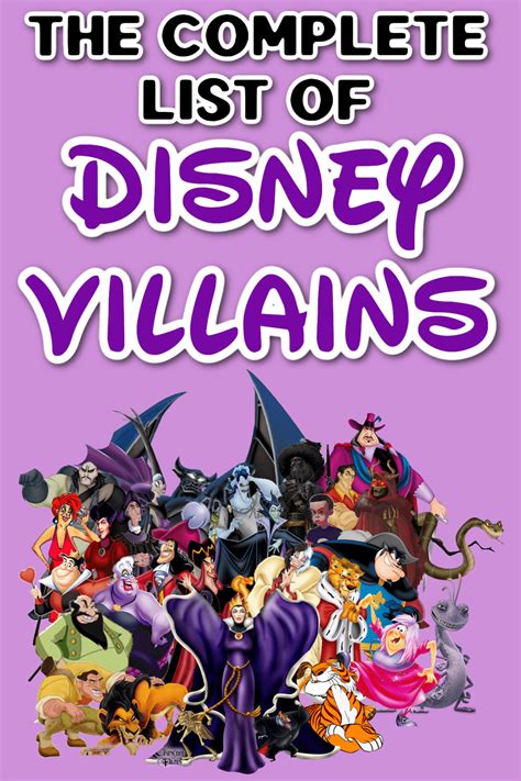 The Complete List Of Disney Villains | List of disney villains, Disney ...