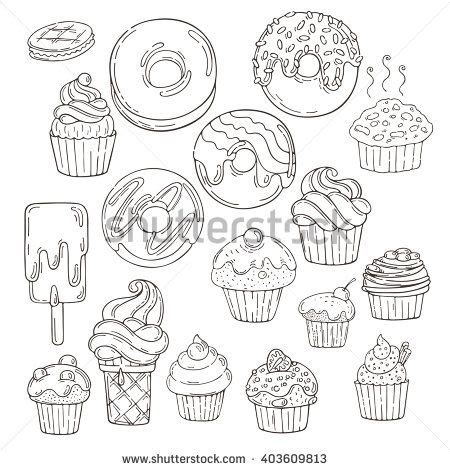 Set of Candy and Muffins Icons. Cakes, Sweets, Lollipops, Bows. | Candy drawing, Desserts ...