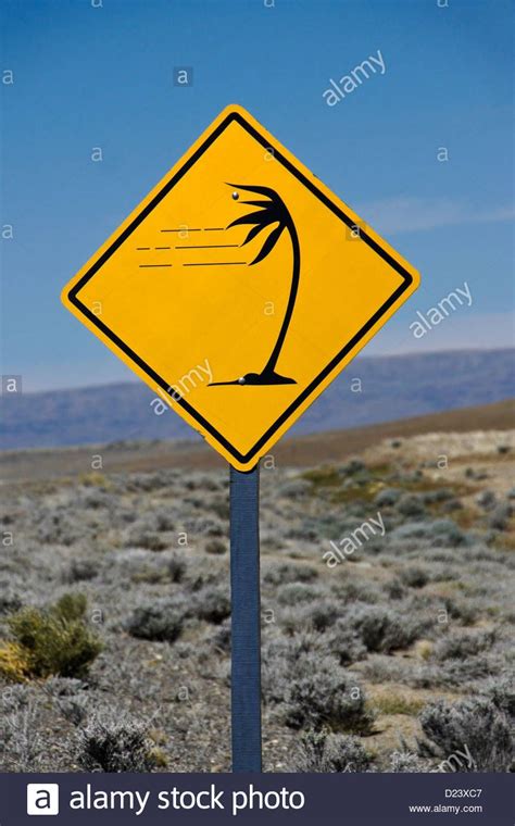 Stock Photo - Road sign warning of strong wind, Patagonia, Argentina | Strong wind, Photo, Argentina