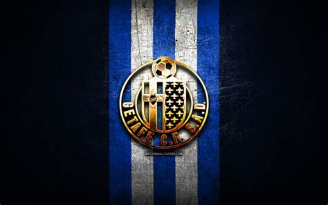 Download wallpapers Getafe CF, golden logo, La Liga, blue metal ...