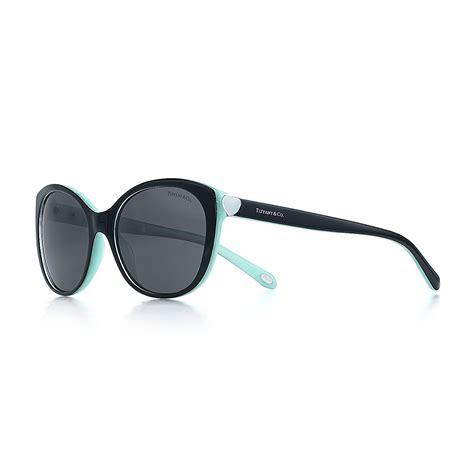 Tiffany Hearts® cat eye sunglasses in black and Tiffany Blue acetate. | Tiffany & Co.