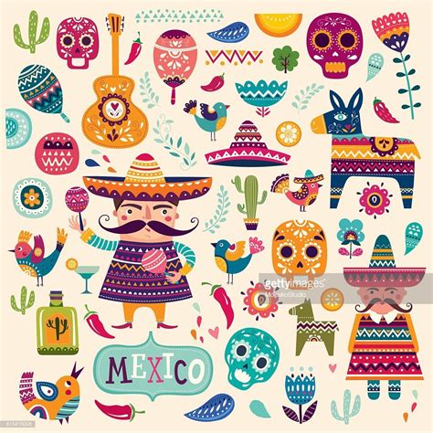 Colorful decorative illustration with Mexican symbols | Mexican pattern ...