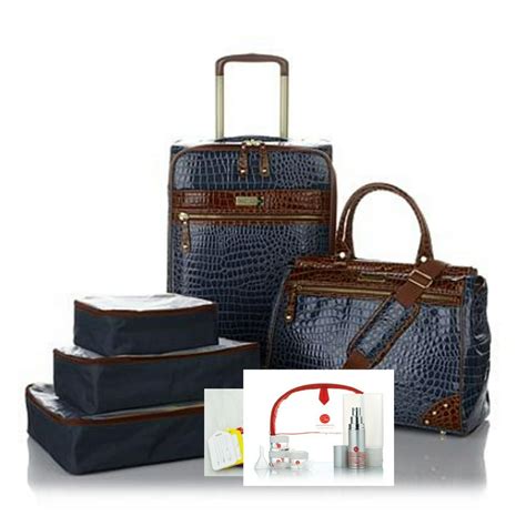 Samantha Brown - 14 Piece Classic Croco Luggage - 21 Upright, Dowel Bag,Plus Extras~Navy ...