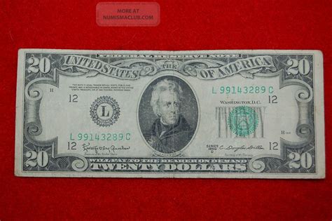 1950 D Series $20 Twenty Dollar Bill, Federal Reserve Note San Francisco