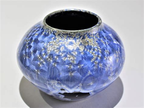 Crystalline Glaze Pottery, Handmade Ceramic Vase, Blue Crystal Stars ...