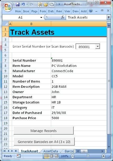 ConnectCode Asset Tracking Spreadsheet - standaloneinstaller.com