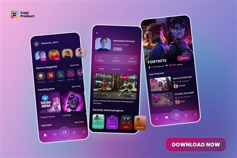 Game Streaming App - Dark Mode & Magenta Color Concept
