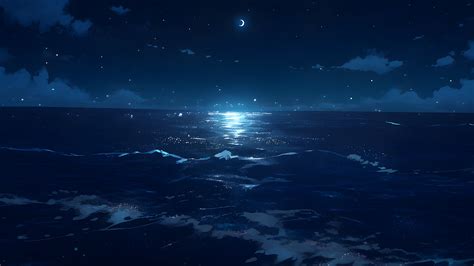 Dark Night Over Ocean Desktop Wallpaper - Night Ocean Wallpaper